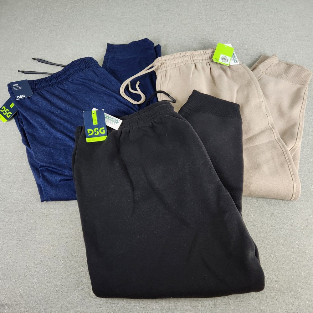 NEW Lot 3 DSG Mens 3XL Fleece-2 & 365-1 Jogger Pants Comfort Black Navy Tan NWT